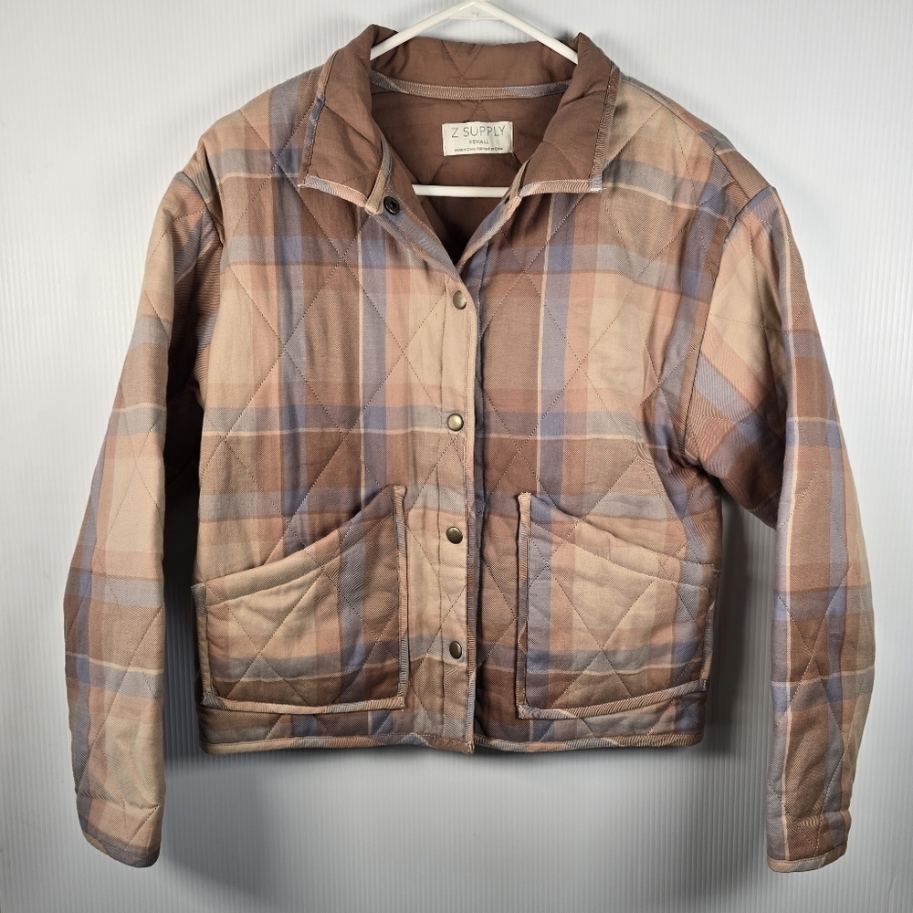 Z Supply Maya Quilted Plaid Snap Closure Jacket Patch Hip Pockets Size XS - Picture 4 of 16